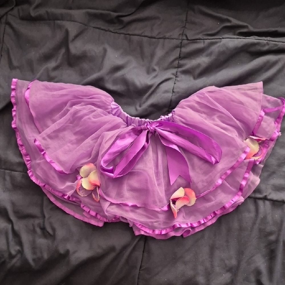 Purple Tulle Skirt with Ribbon and Petal Accents